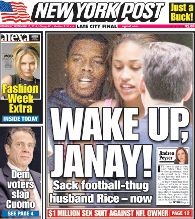 La Une du New York Post demande à Janay Palmer de "se réveiller"