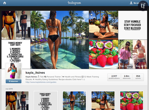 Capture écran du compte Instagram de Kayla Itsines, qui compte 2,8 millions d'abonnés.