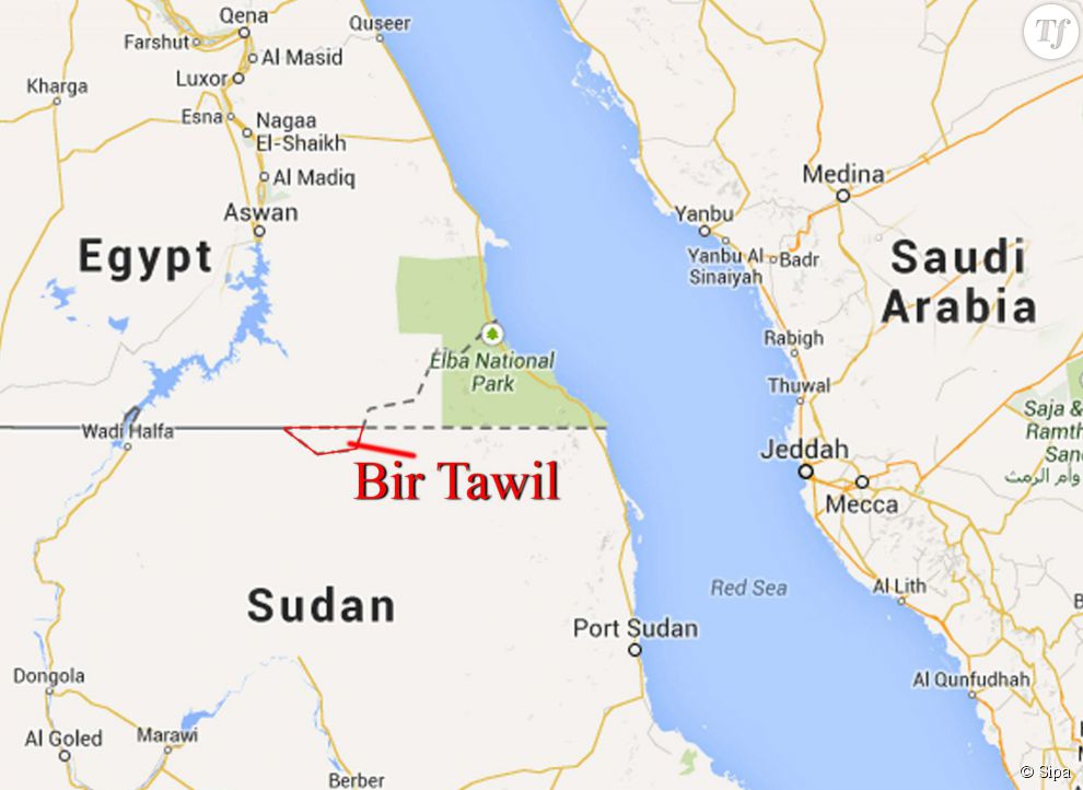 La carte fournie par Jeremiah Heaton qui montre la région de Bir Tawil à la frontière de l&#039;Egypte et du Soudan.
