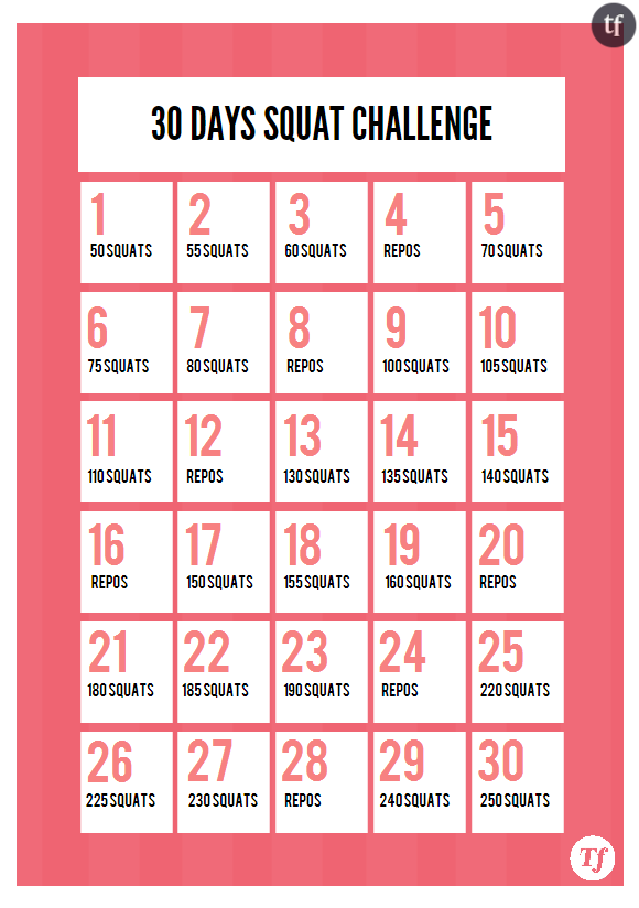 30 Days Squat Challenge : le calendrier à imprimer