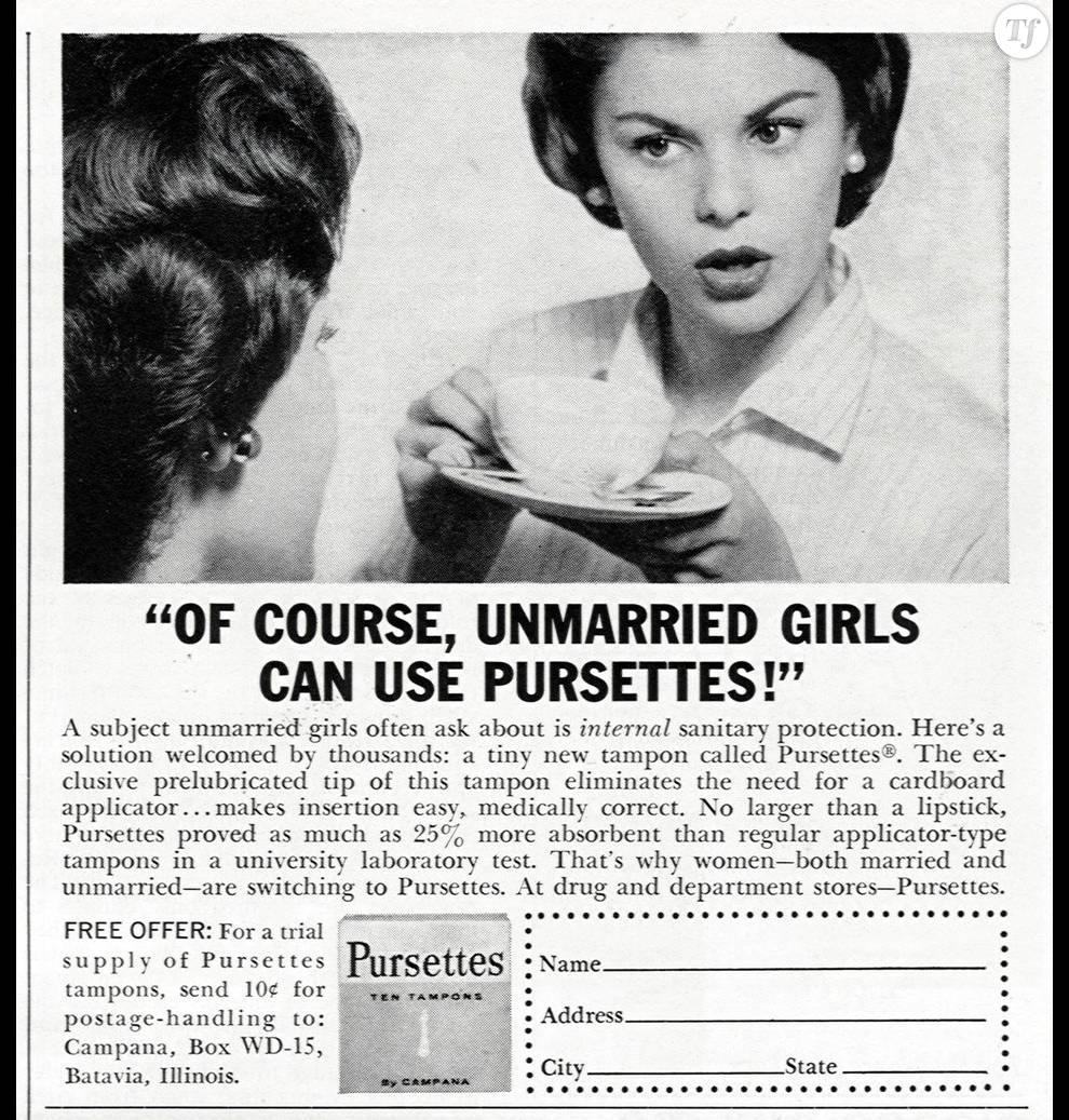 Le mythe du tampon dépuceleur remonte à bien des décennies, la preuve avec cette pub qui assure que les femmes &quot;célibataires&quot; peuvent les utiliser sans risque.