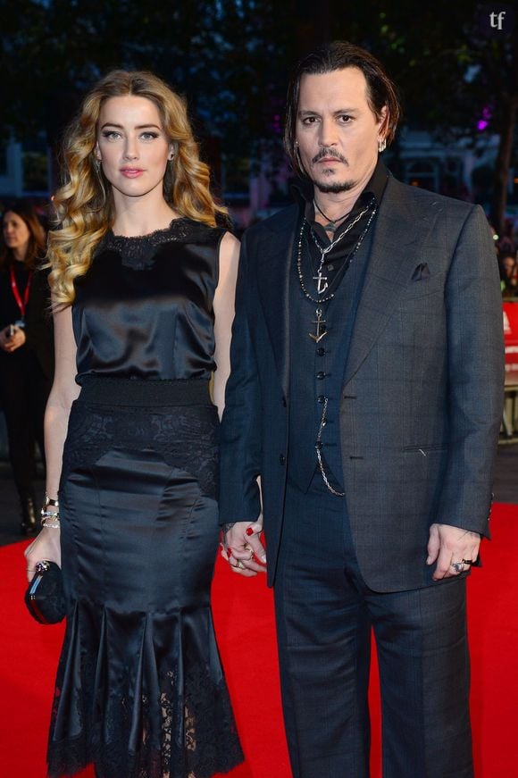 Johnny Depp et sa femme Amber Heard - Avant-première du film "Black Mass" lors du Festival BFI à Londres, le 11 octobre 2015. 