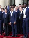 François Hollande reçoit l'équipe de France de football après la défaite en finale de l'Euro contre le Portugal au Palais de l'Elysée à Paris le 11 juillet 2016