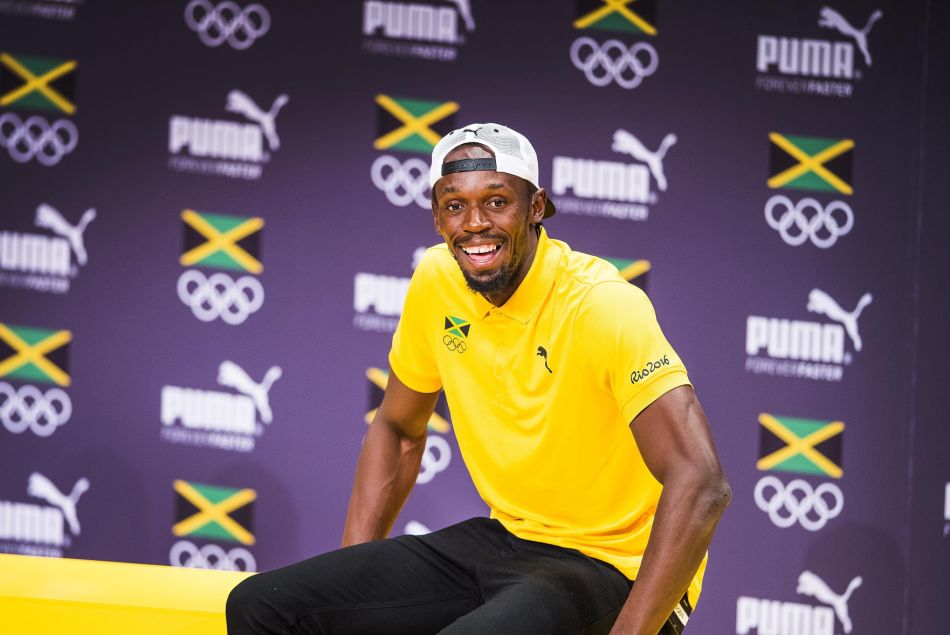 Usain Bolt lors d'une conférence de presse pendant les Jeux Olympiques (JO) de Rio 2016, à Rio de Janeiro, le 8 août 2016