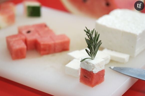 La recette des brochettes à la pastèque et à la feta