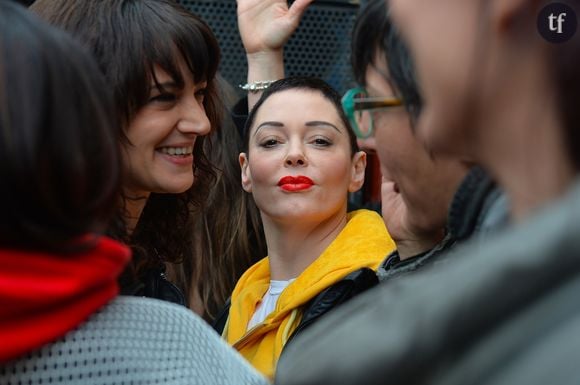 Rose McGowan et Asia Argento a un rassemblement à Rome le 8 mars 2018