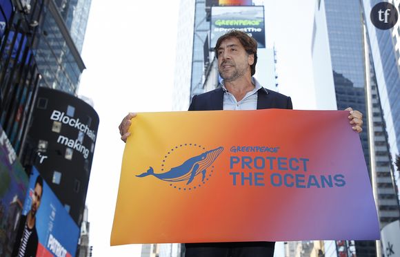 Javier Bardem à Time Square, avant son discours devant l'ONU.