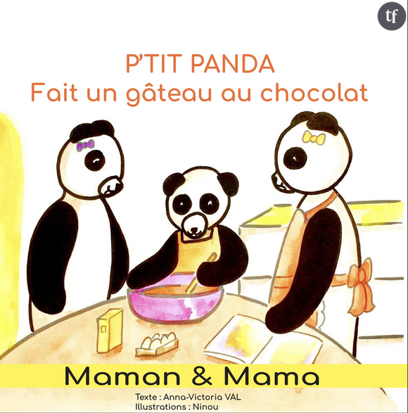 "P'tit panda fait un gâteau au chocolat".