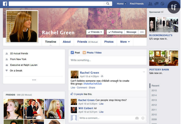 Le profil Facebook de Rachel - errance sentimentale - Green.