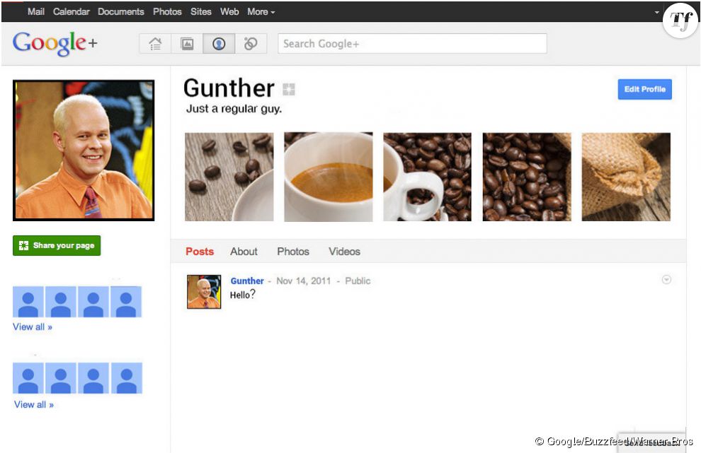 Gunther fait partie des rares humains à se connecter sur Google Plus.