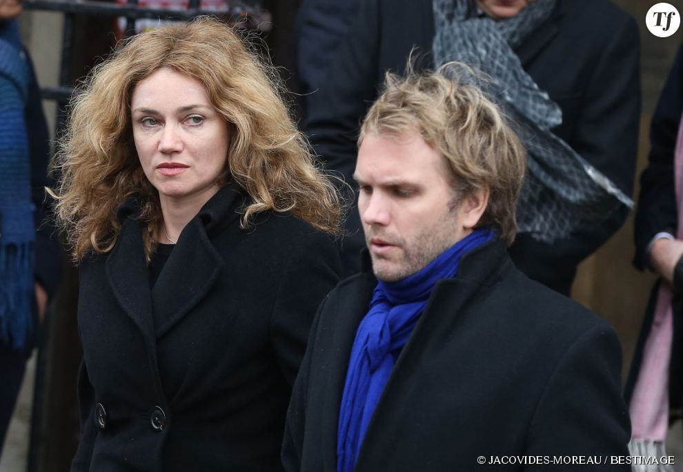  Marine Delterme et son mari Florian Zeller - Sorties de la cérémonie religieuse à la mémoire de Jacques Chancel, en l&#039;église Saint-Germain-des-Prés, à Paris, le 6 janvier 2015.  