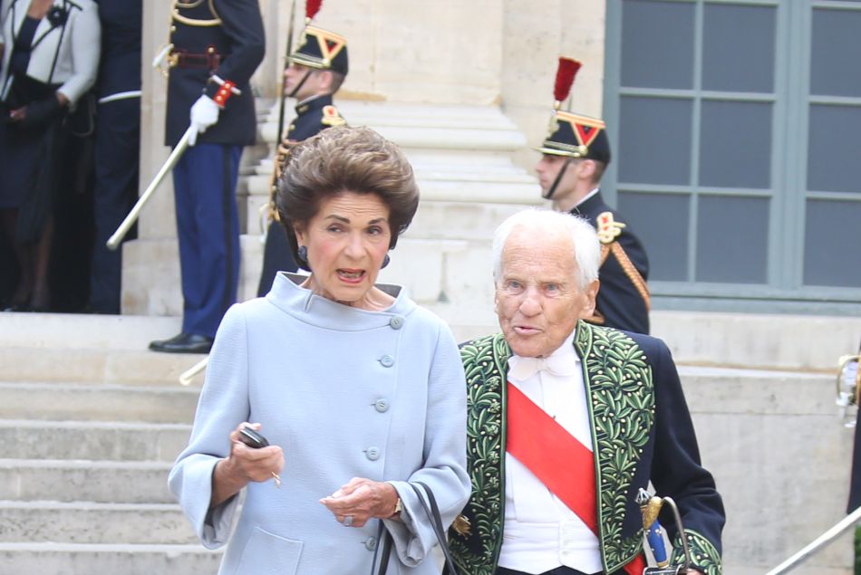  Jean D'Ormesson et sa femme Françoise Beghin - Cérémonie d'intronisation de Dany Laferrière à l'Académie Française à Paris le 28 mai 2015. 