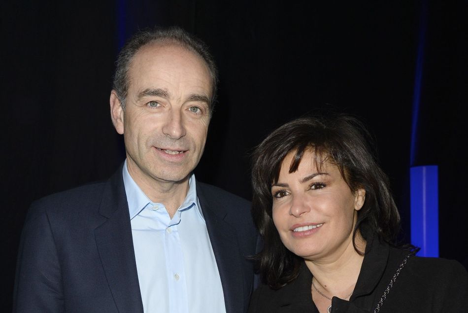 Exclusif - Jean-François Copé et sa femme Nadia - Les coulisses de à la 3ème Nuit de la Déprime aux Folies Bergère à Paris le 9 février 2015. 