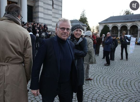  Daniel Cohn-Bendit et sa femme Ingrid Apel - Hommage à André Glucksmann au crématorium du cimetière Père-Lachaise à Paris, le 13 novembre 2015. 