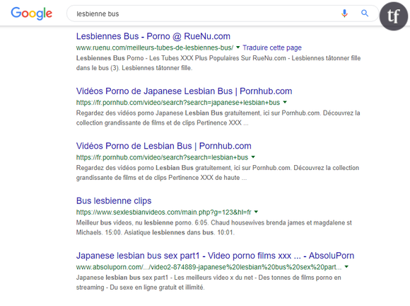 Exemple de recherches Google avec le mot "lesbienne"