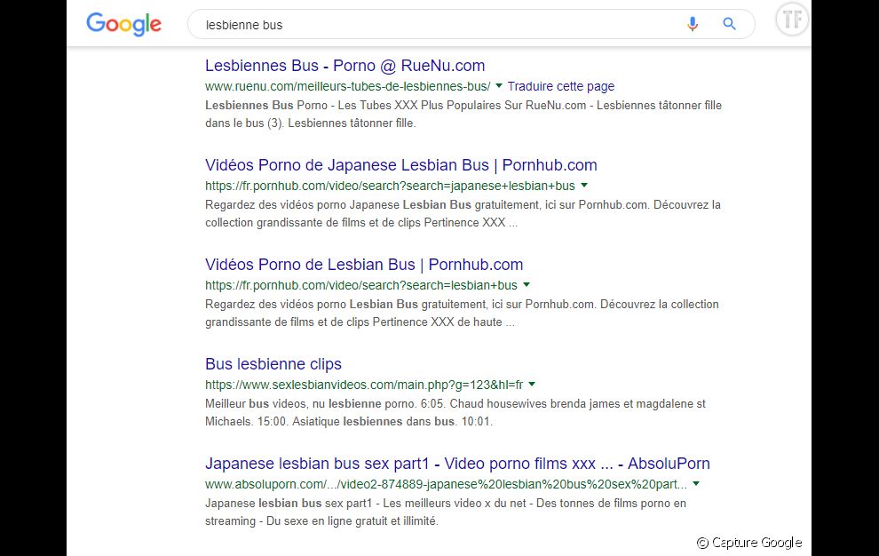 Exemple de recherches Google avec le mot &quot;lesbienne&quot;