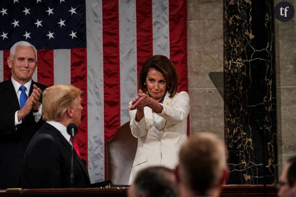 Donald Trump lors de son discours sur l'état de l'Union devant la démocrate Nancy Pelosi le 5 février 2019.