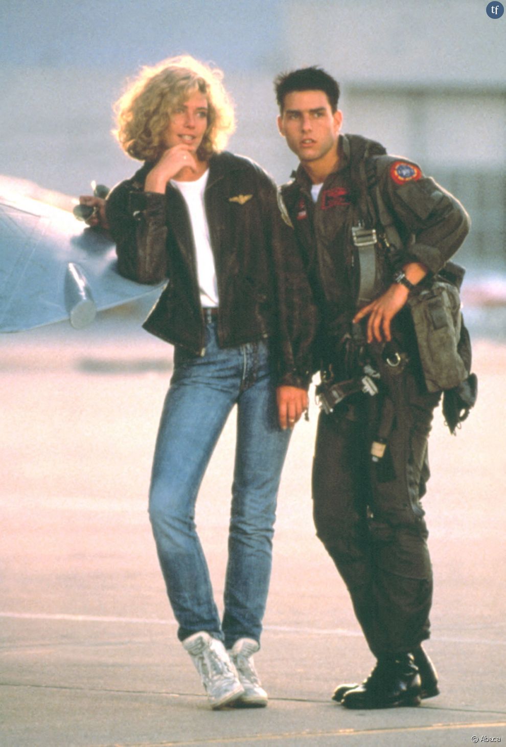 Kelly McGillis et Tom Cruise en 1986 sur le tournage de &quot;Top Gun&quot;