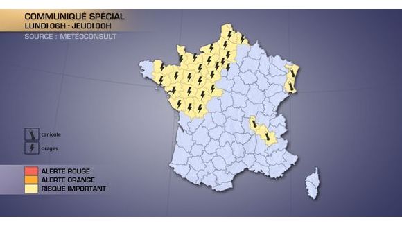 Météo France : températures, canicule, fortes pluies  et orages  le 18 juin