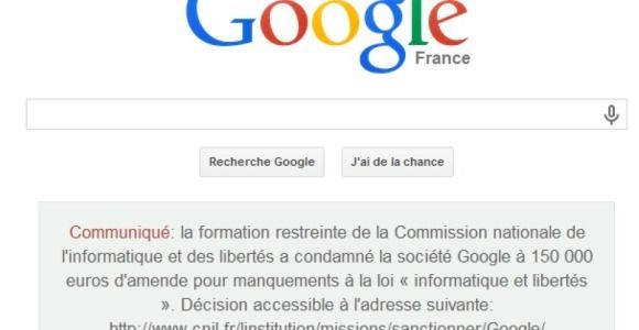 Google, condamné à 150 000 euros d’amende par la Cnil publie un communiqué