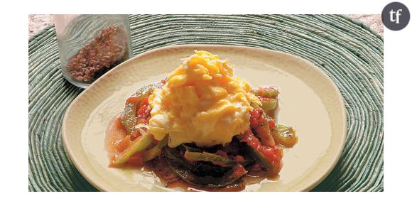 Œufs brouillés aux poivrons et aux tomates