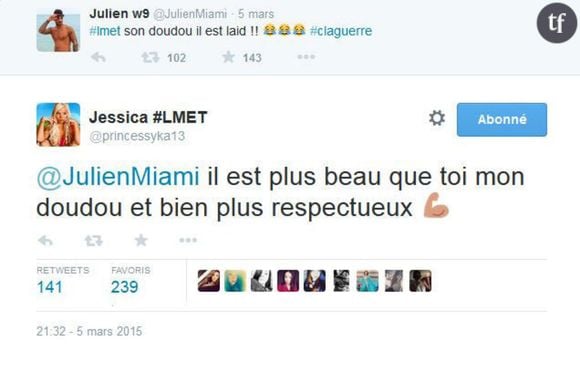 échange de tweets entre Julien et Jessica des "Marseillais en Thaïlande"