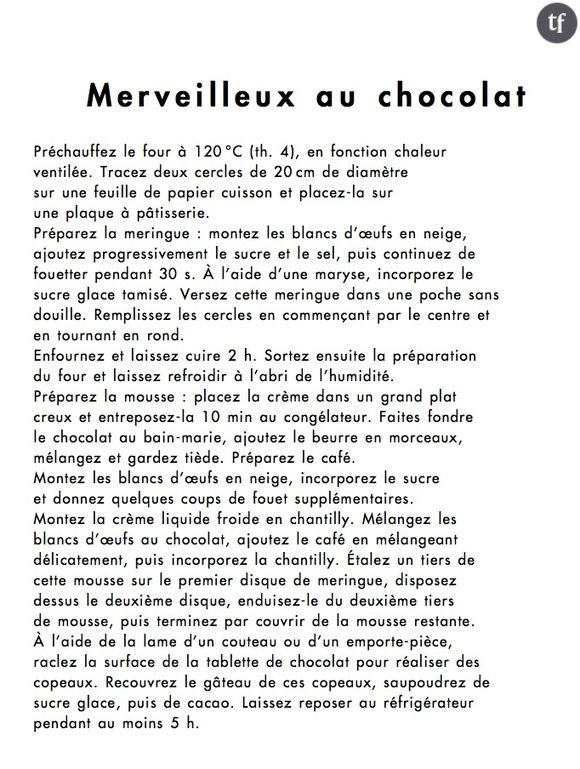 Recette du merveilleux au chocolat tirée de "All my Best Desserts" paru chez Alain Ducasse Edition