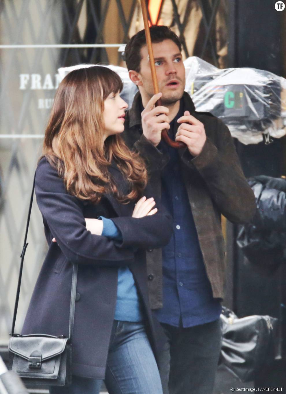 Jamie Dornan et Dakota Johnson sur le tournage de Fifty Shades Darker à Vancouver, le 7 mars dernier