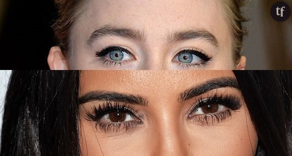 Saoirse Ronan (en haut) et son smoky brow naturel prennent aisément le pas sur Kim Kardashian (en bas).