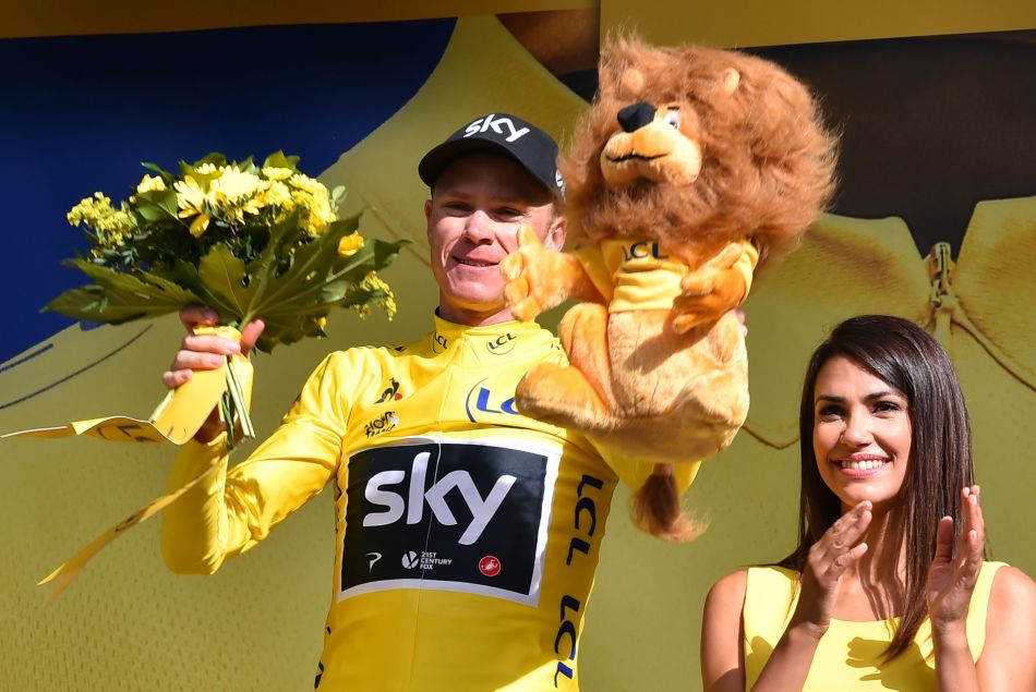 Le maillot jaune Christopher Froome à l'arrivée de l'étape Salle-des-Alpes, le 19 juillet 2017.