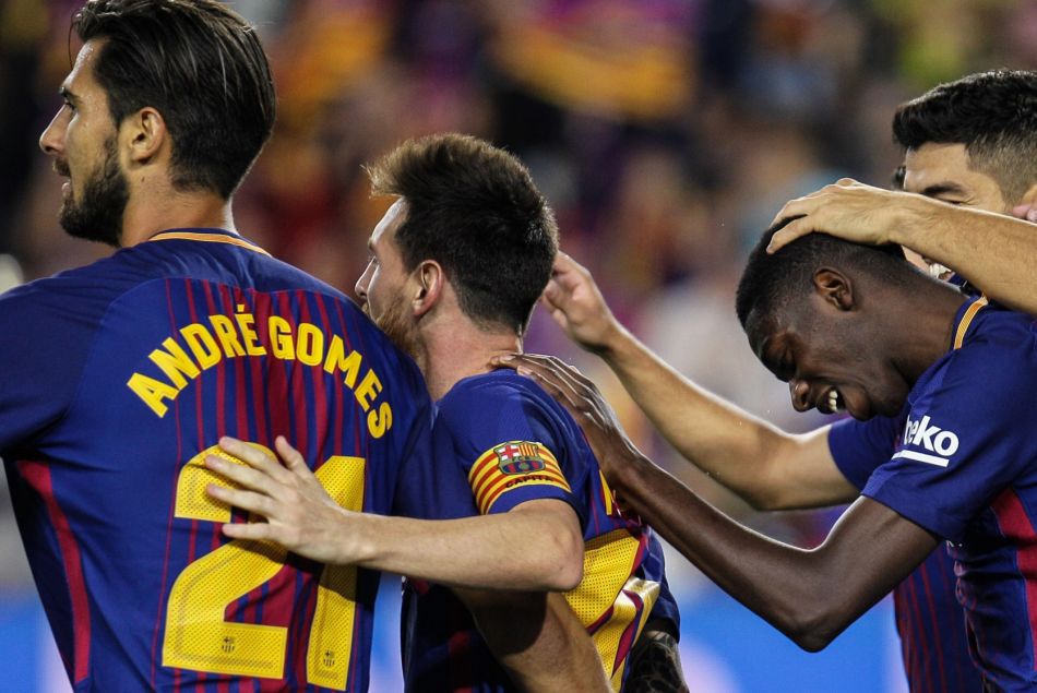 Premier match d'Ousmane Dembélé avec le FC Barcelone à Barcelone le 9 septembre 2017. 