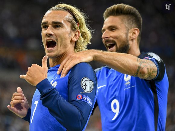 Antoine Griezmann et Olivier Giroud lors du match France-Pays-Bas au Stade de France le 31 août 2017.