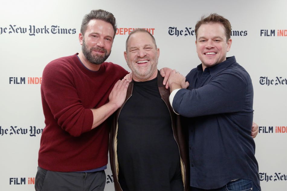 Harvey Weinstein entouré de Ben Affleck et Matt Damon en octobre 2016