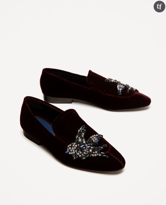 Mocassins en cuir bordeaux Zara