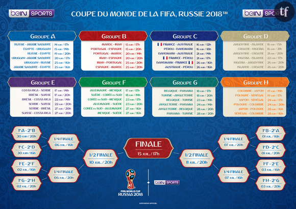 Calendrier matchs Coupe du Monde 2018