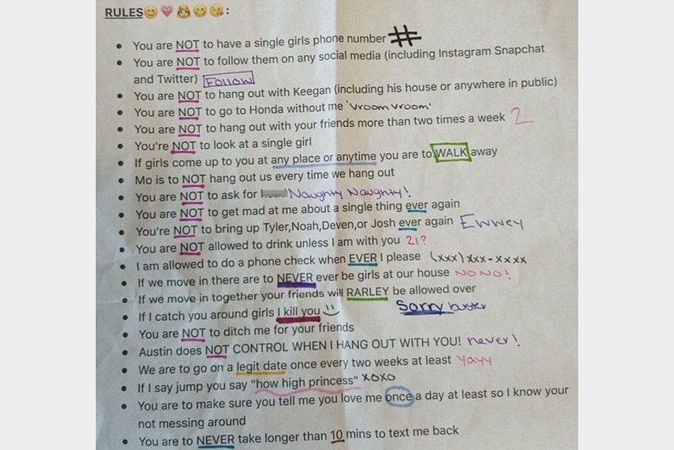 Cette liste des "règles" imposées à son copain devient virale