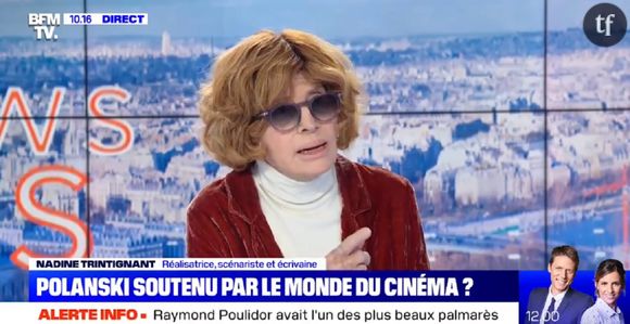 Nadine Trintignant défend Roman Polanski sur le plateau de BFM TV.