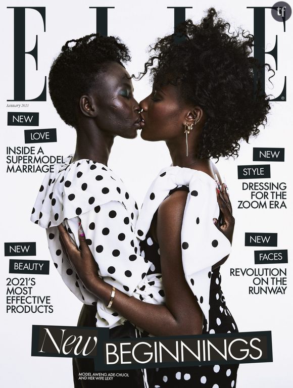 La dernière Une du magazine "Elle UK" met à l'honneur le baiser lesbien de la mannequin Aweng Ade-Chuol.