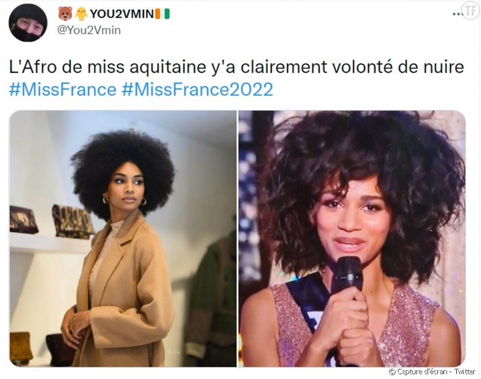 Quand l&#039;afro de Miss Aquitaine disparaît : Miss France accusé de racisme [Capture d&#039;écran - Twitter]