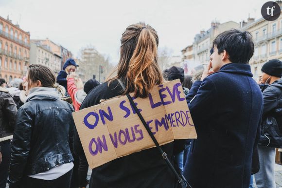Une manifestation féministe à Toulouse, à l'occasion de la journée internationale des droits des femmes, en 2020. Les slogans s'inspirent de la tribune de Virginie Despentes, écrite après les César