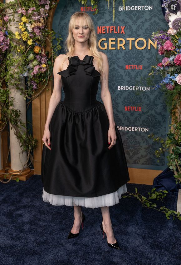 Jessica Madsen wearing dress by Shushu Tong attends Netflix Bridgerton season 3 premiere at Alice Tully Hall in New York (Photo by Lev Radin/Pacific Press)