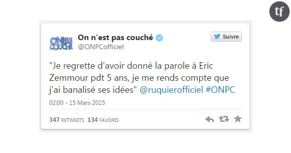 Le Tweet du compte officiel ONPC samedi 14 mars