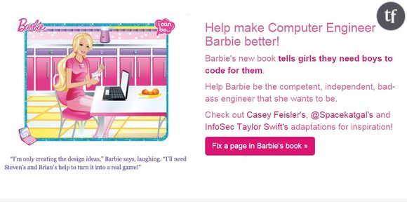 Barbie ingénieure "ne crée que les idées". "J'aurais besoin de Steven et Brian pour en faire un vrai jeu", affirme-t-elle.