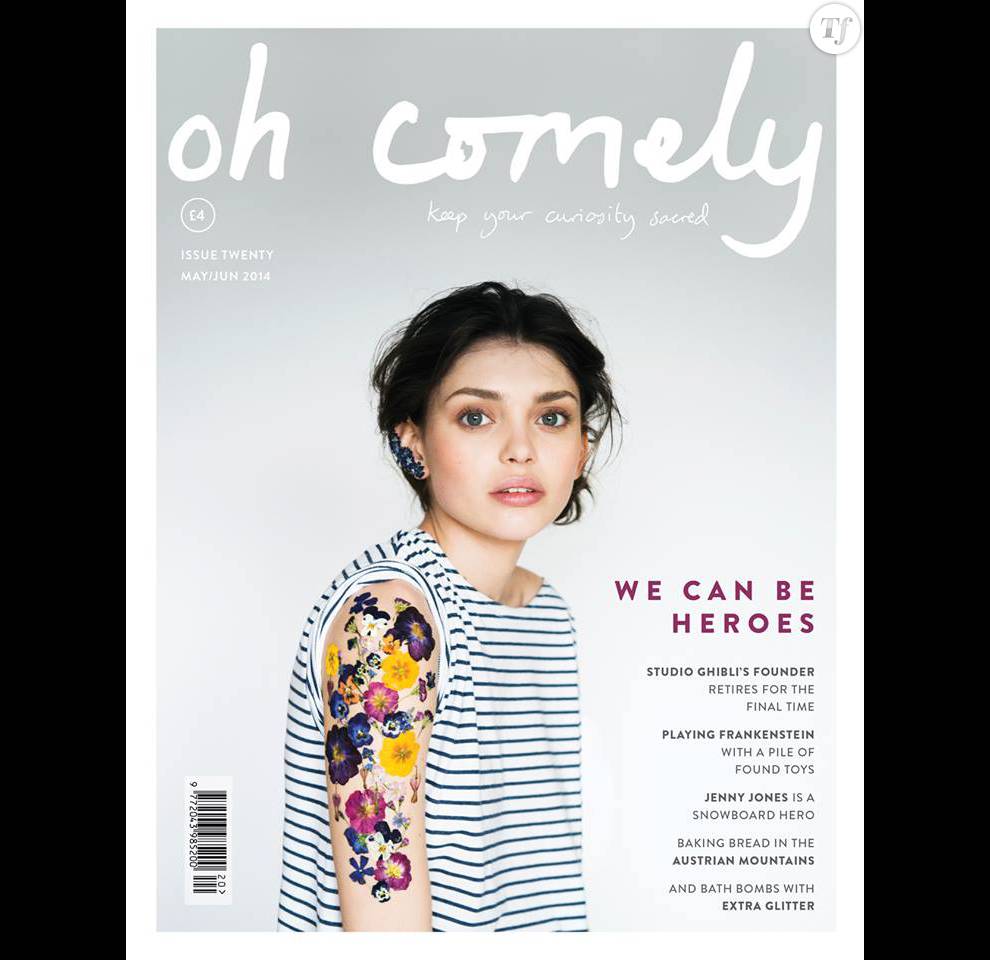 Tatouages en fleurs séchées en couverture du magazine  Oh comely. 