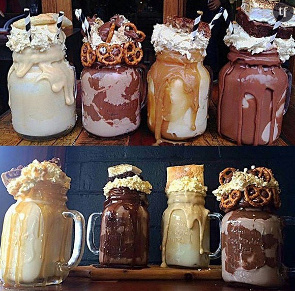 Le hashtag #Freakshake regorge de recettes audacieuses.Au chocolat, au bretzel, aux noix de pécan, il y en a pour tous les gouts.