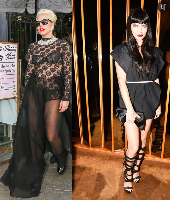 Lady Gaga et Adriana Lima on choisit le bon look. Avec une tenue chic et pointue, on adopte un royge vif.