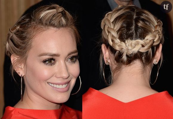 On copie sans hésiter la couronne de tresses et les créoles d'Hilary Duff.