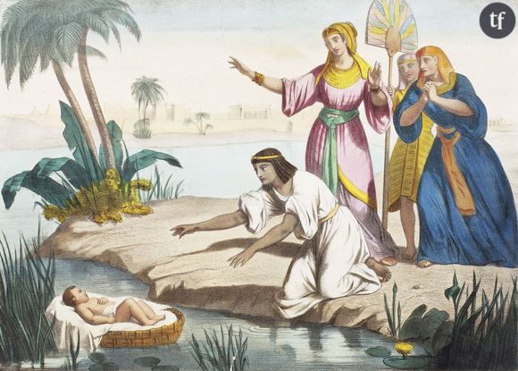 Illustration de l'Ancien Testament représentant l'abandon de Moïse dans un panier en osier