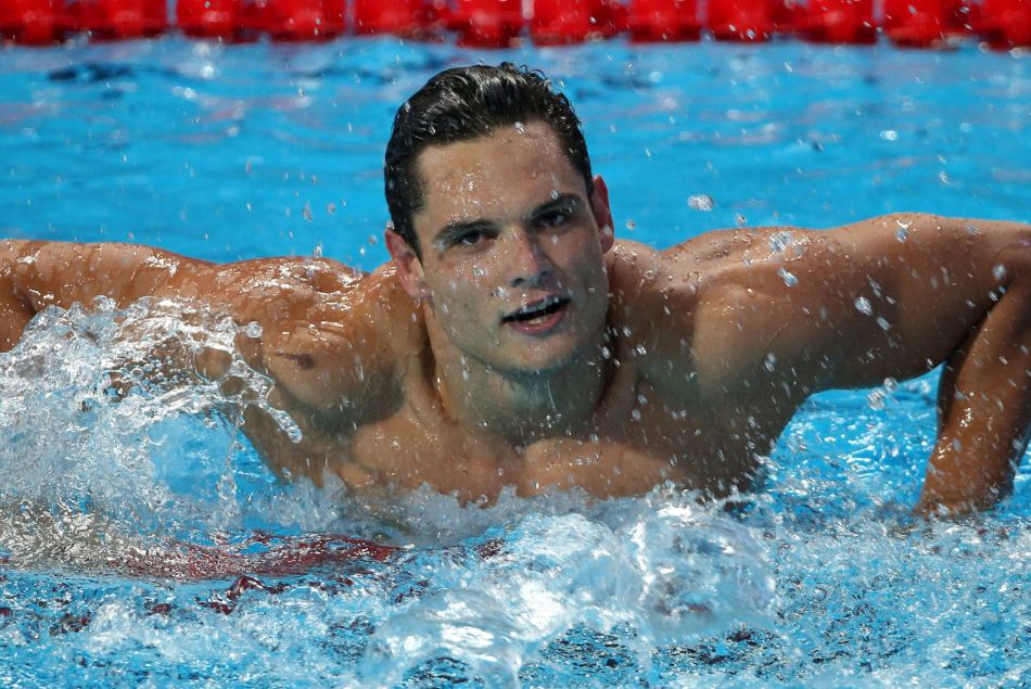 Florent Manaudou, médaillé d'or du 50m nage libre lors des Championnats du monde de natation à Kazan en Russie, le 8 août 2015