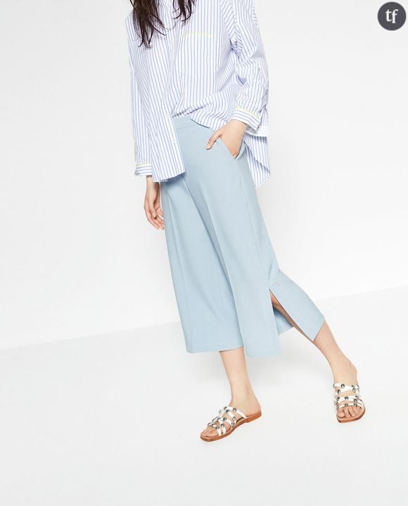 Jupe-culotte à fentes bleue ciel Zara 29,95 euros